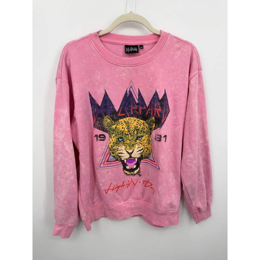 Def Leppard High n Dry Sweatshirt Womens Large Pink Acid Wash Graphic Pullover